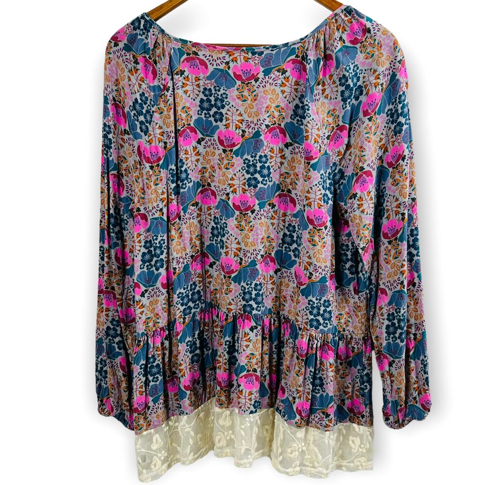 Matilda Jane Floral Peasant Tunic Lace Tassel Boho Prairie Blouse - Picture 3 of 10
